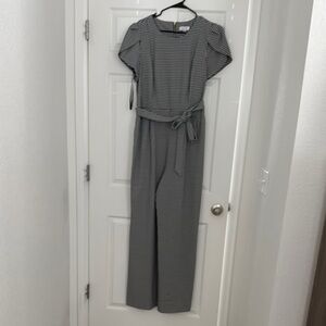 Calvin Klein Black and White Striped Jumpsuit